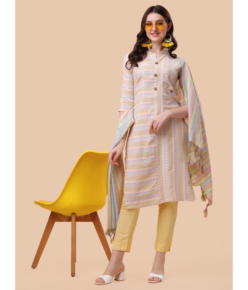     			TRAHIMAM Cotton Striped Kurti With Pants Women's Stitched Salwar Suit - Yellow ( Pack of 1 )