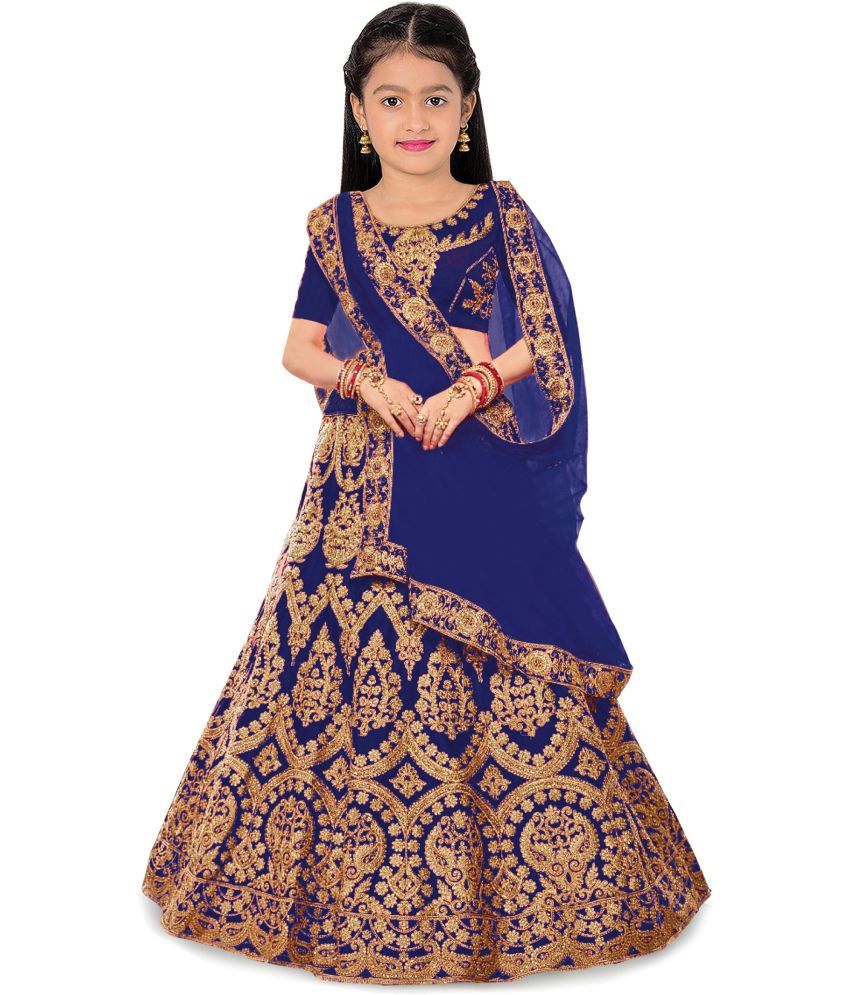     			Trijal Fab Blue Silk Girls Lehenga Choli Set ( Pack of 1 )