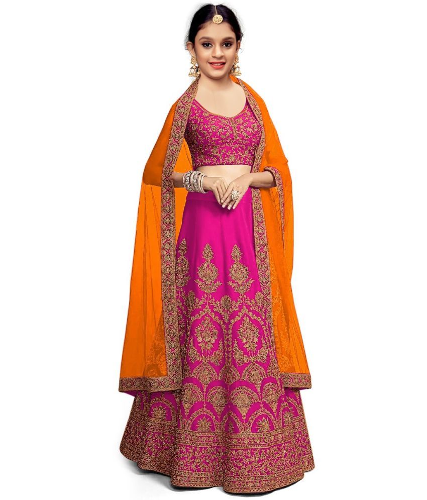     			Trijal Fab Pink Silk Girls Lehenga Choli Set ( Pack of 1 )