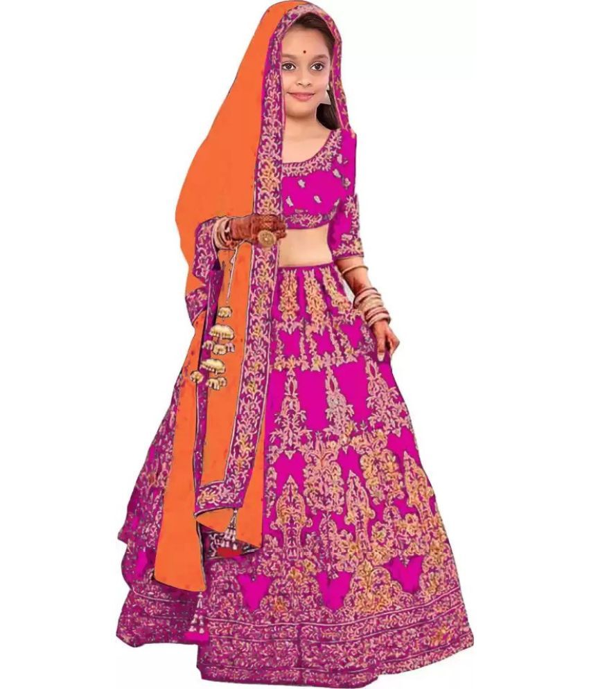     			Trijal Fab Pink Silk Girls Lehenga Choli Set ( Pack of 1 )