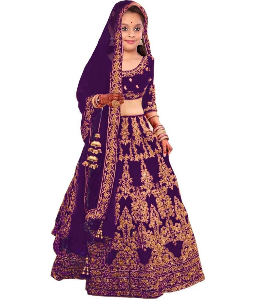     			Trijal Fab Purple Silk Girls Lehenga Choli Set ( Pack of 1 )