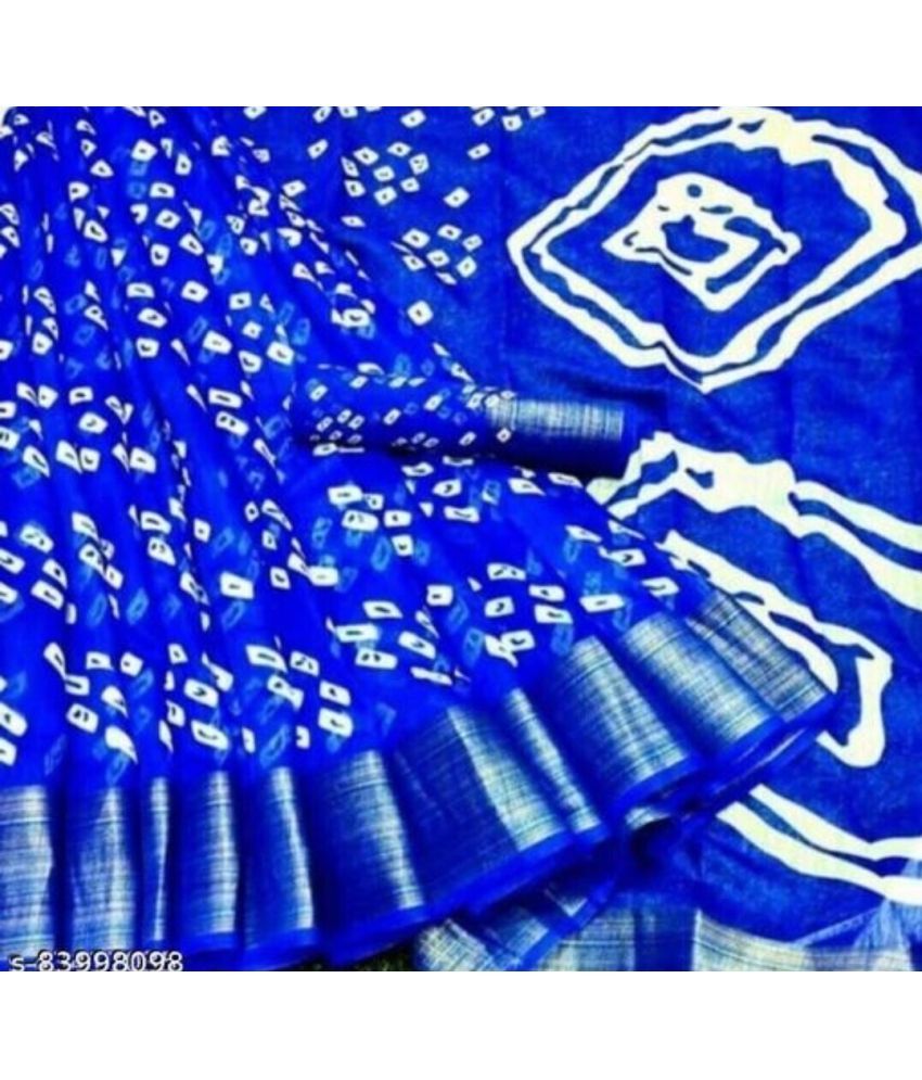     			Vkaran Cotton Silk Applique Saree Without Blouse Piece - Blue ( Pack of 1 )