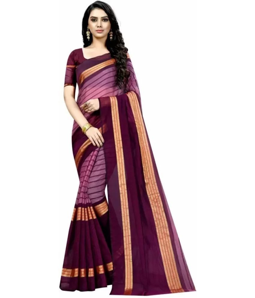    			Vkaran Cotton Silk Applique Saree Without Blouse Piece - Purple ( Pack of 3 )