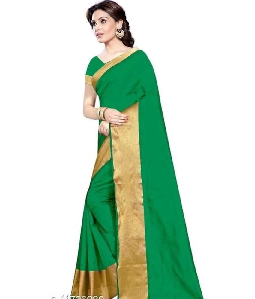     			Vkaran Cotton Silk Applique Saree Without Blouse Piece - Green ( Pack of 1 )