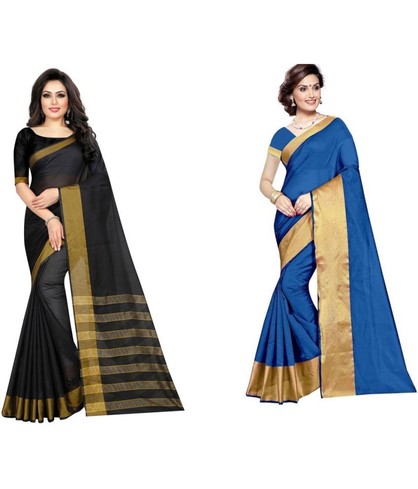     			Vkaran Cotton Silk Printed Saree With Blouse Piece - Multicolor ( Pack of 2 )