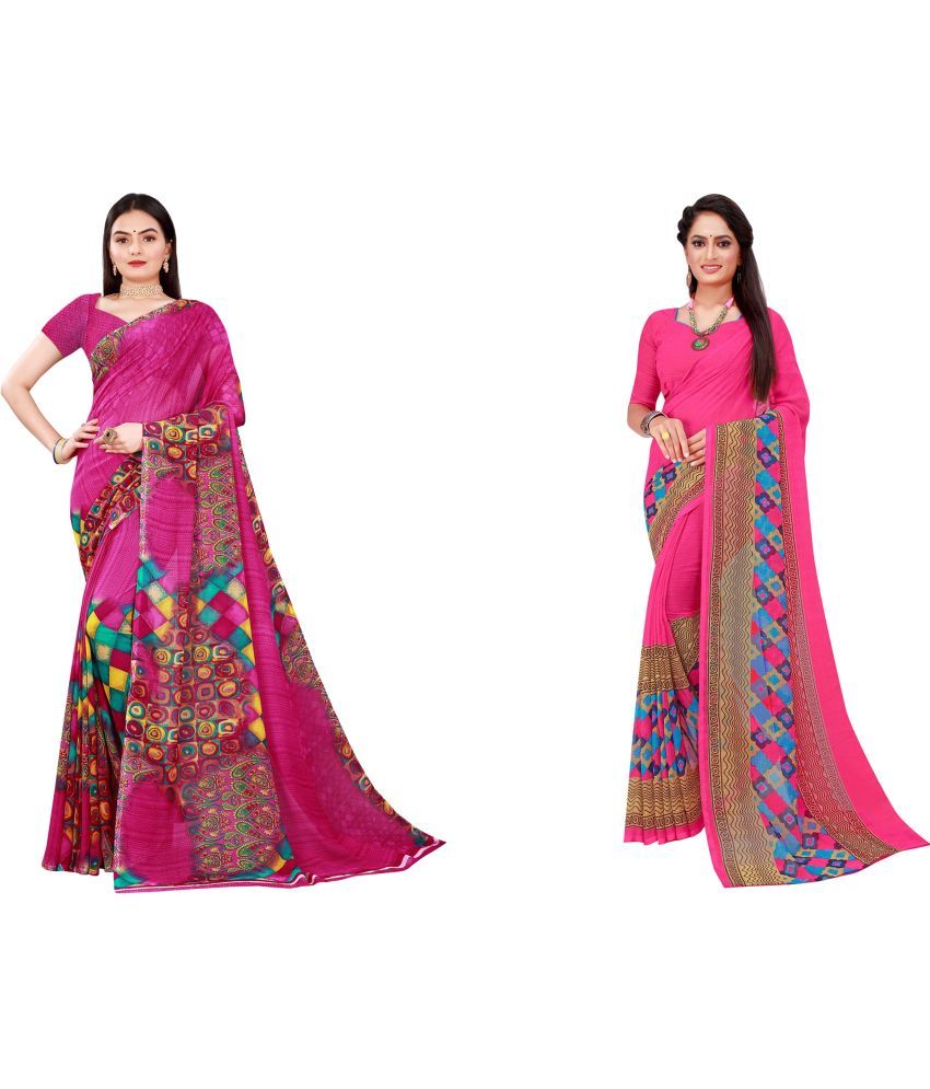     			Vkaran Cotton Silk Printed Saree With Blouse Piece - Multicolor ( Pack of 2 )