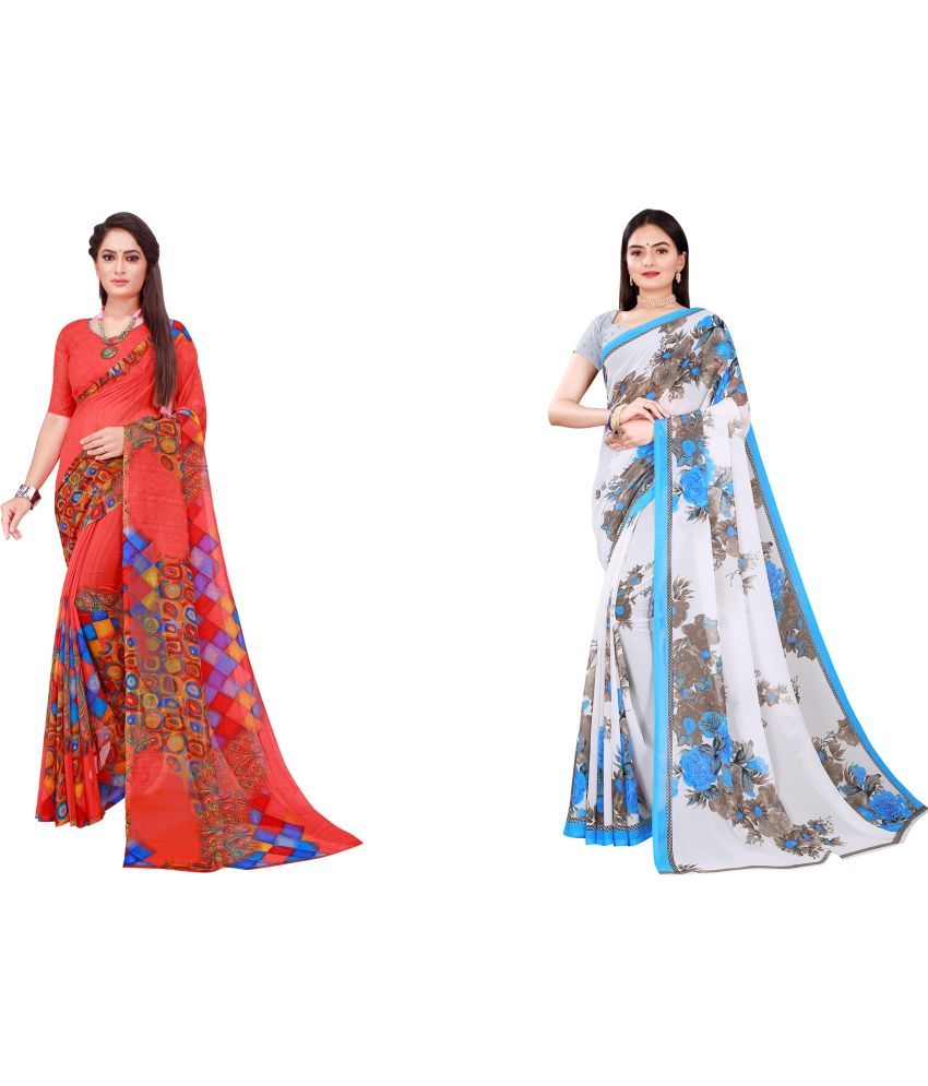     			Vkaran Cotton Silk Printed Saree With Blouse Piece - Multicolor ( Pack of 2 )