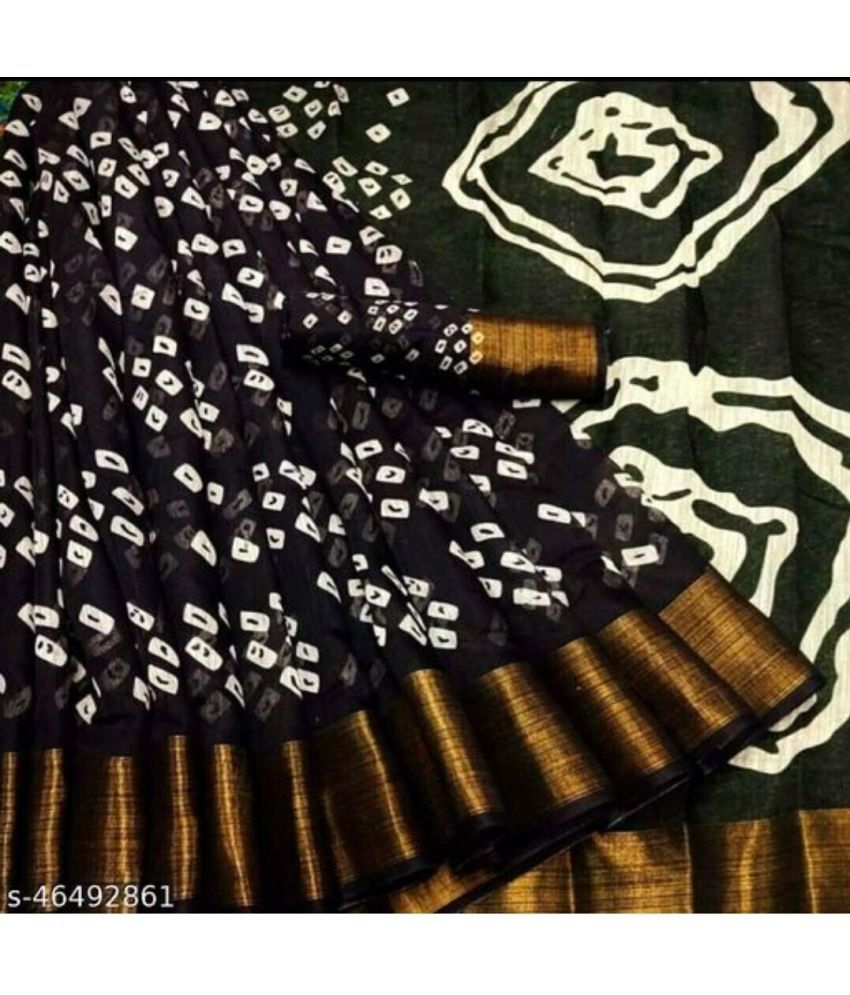     			Vkaran Cotton Silk Solid Saree Without Blouse Piece - Black ( Pack of 1 )