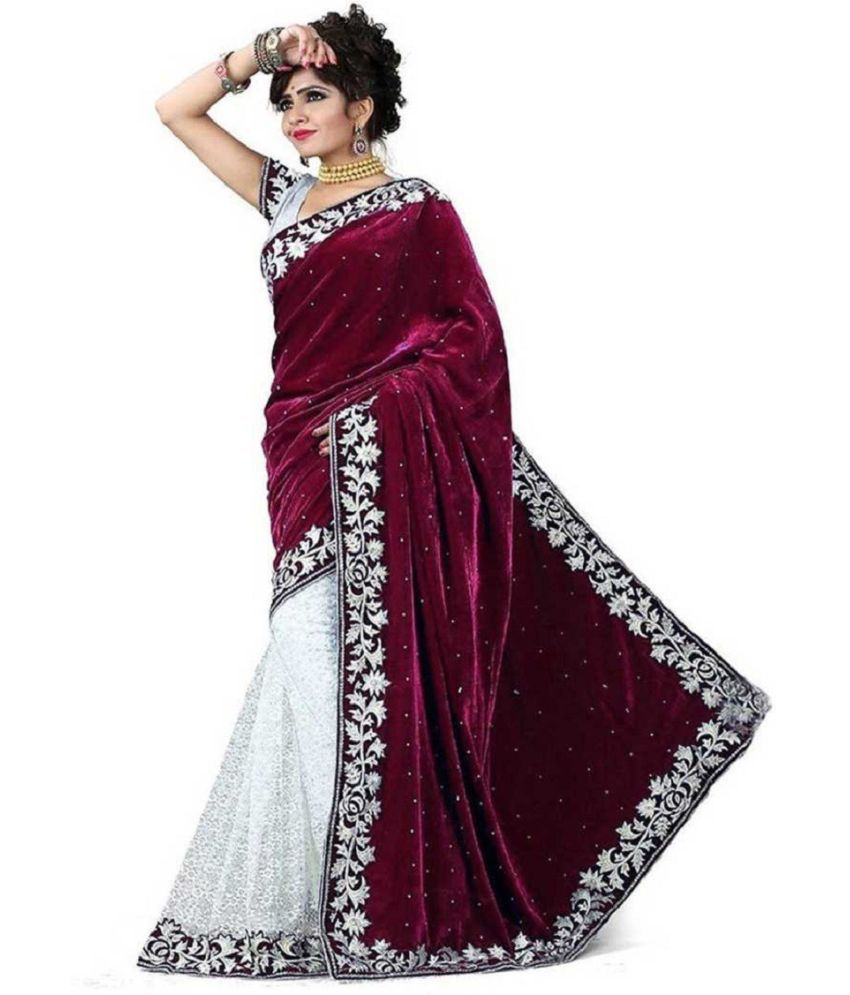     			Vkaran Cotton Silk Solid Saree Without Blouse Piece - Maroon ( Pack of 1 )