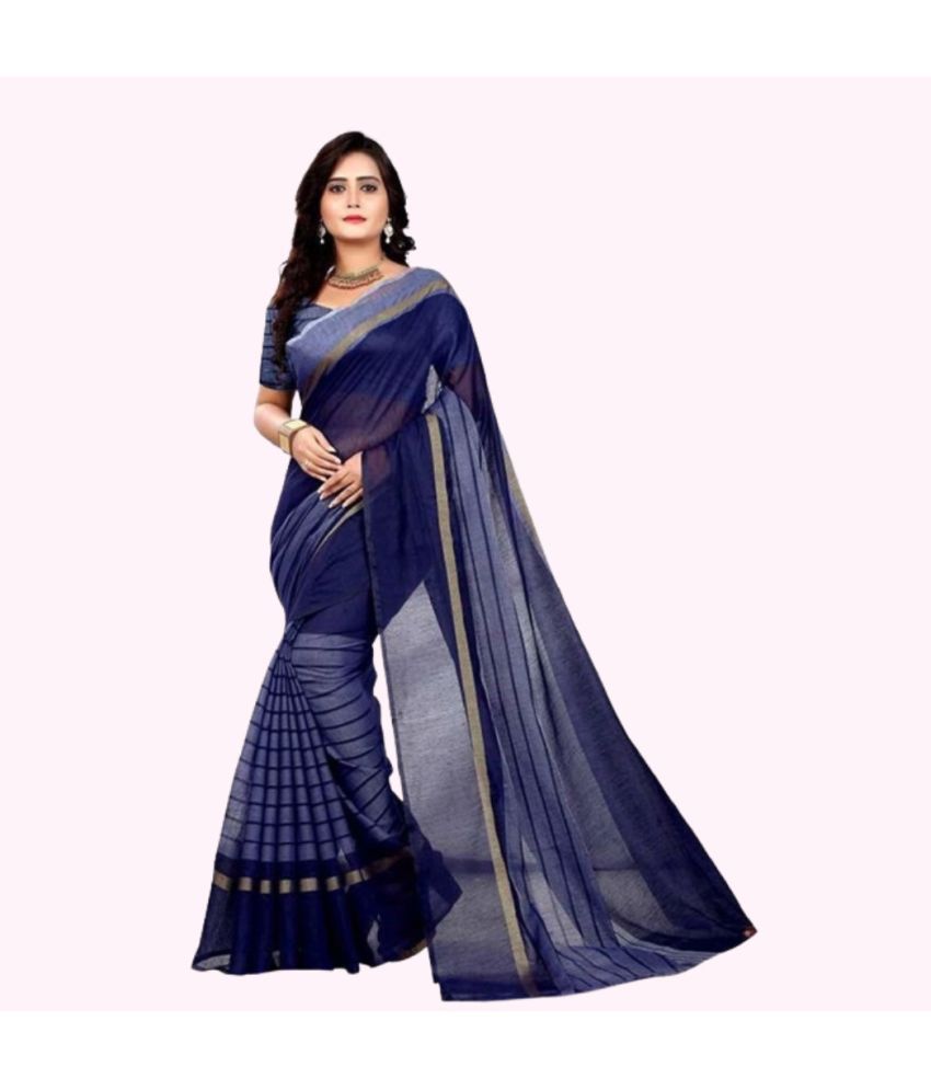    			Vkaran Net Cut Outs Saree With Blouse Piece - BLUE ( Pack of 1 )
