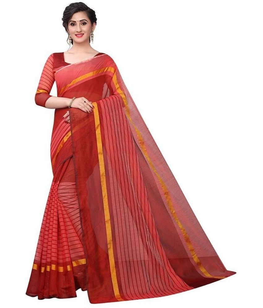     			Vkaran Net Cut Outs Saree With Blouse Piece - Red ( Pack of 1 )