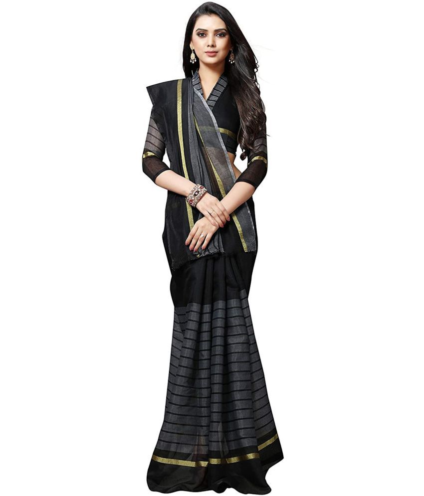     			Vkaran Net Cut Outs Saree With Blouse Piece - Black ( Pack of 1 )