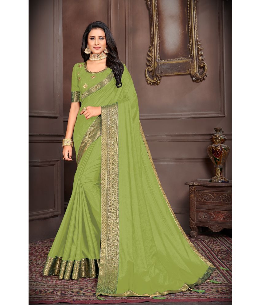     			Vkaran Net Cut Outs Saree With Blouse Piece - Light Green ( Pack of 1 )