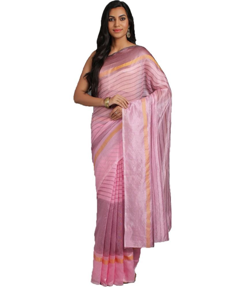     			Vkaran Net Cut Outs Saree With Blouse Piece - Pink ( Pack of 1 )