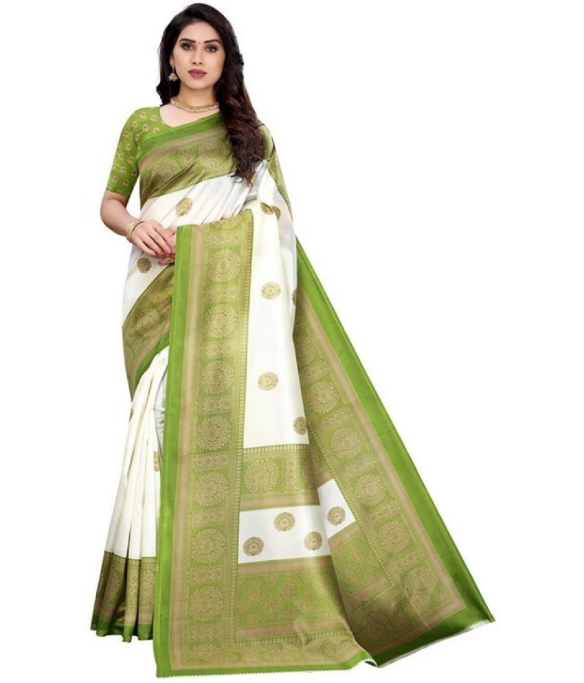     			Vkaran Net Cut Outs Saree With Blouse Piece - Green ( Pack of 1 )