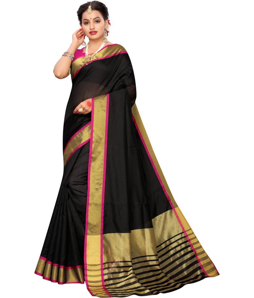     			Vkaran Net Cut Outs Saree With Blouse Piece - Black ( Pack of 1 )