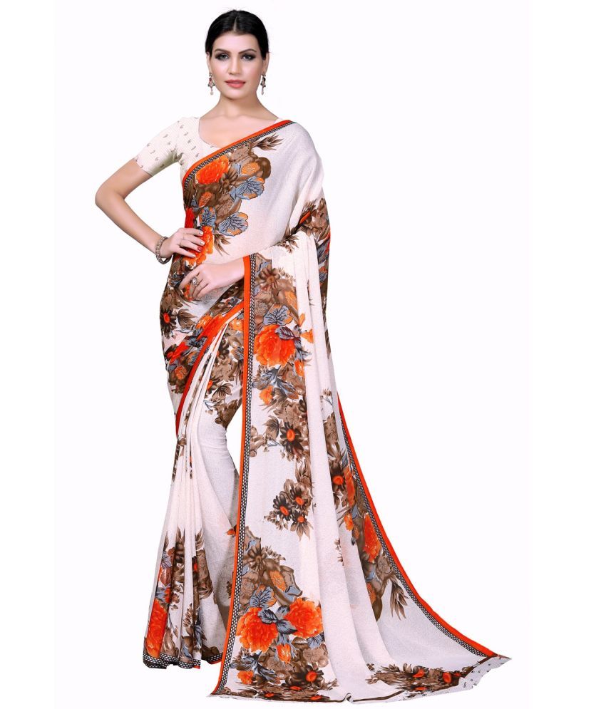     			Vkaran Net Cut Outs Saree With Blouse Piece - White ( Pack of 1 )