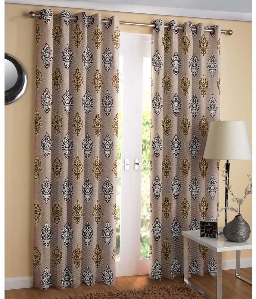     			WACO CREATION Abstract Room Darkening Eyelet Curtain 7 ft ( Pack of 2 ) - Brown