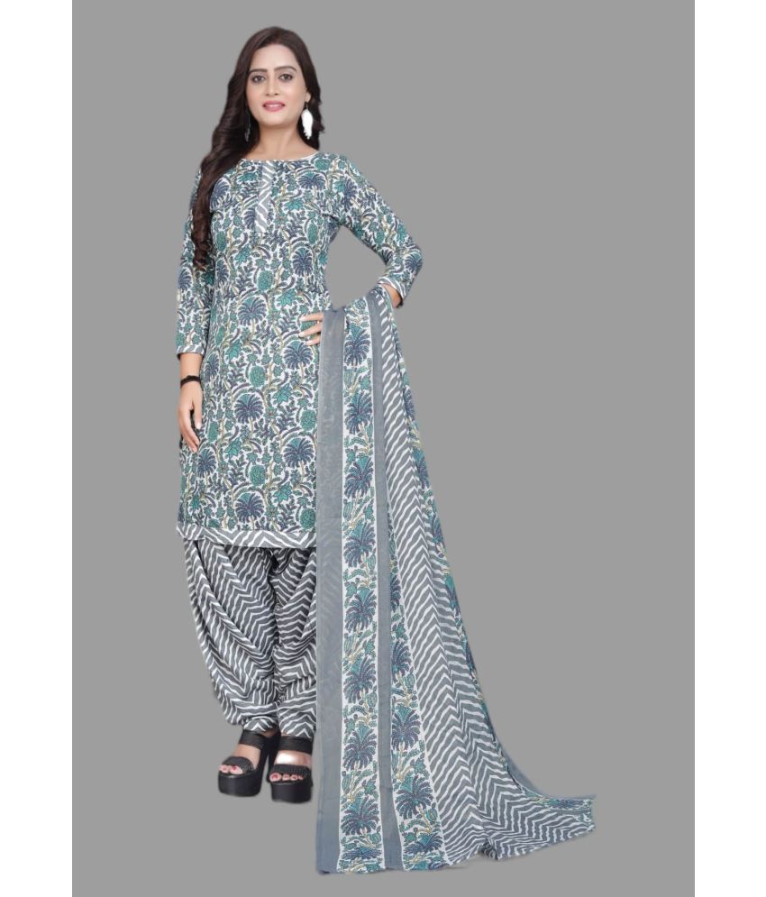     			WOW ETHNIC Unstitched Cotton Blend Printed Dress Material - Grey Melange ( Pack of 1 )