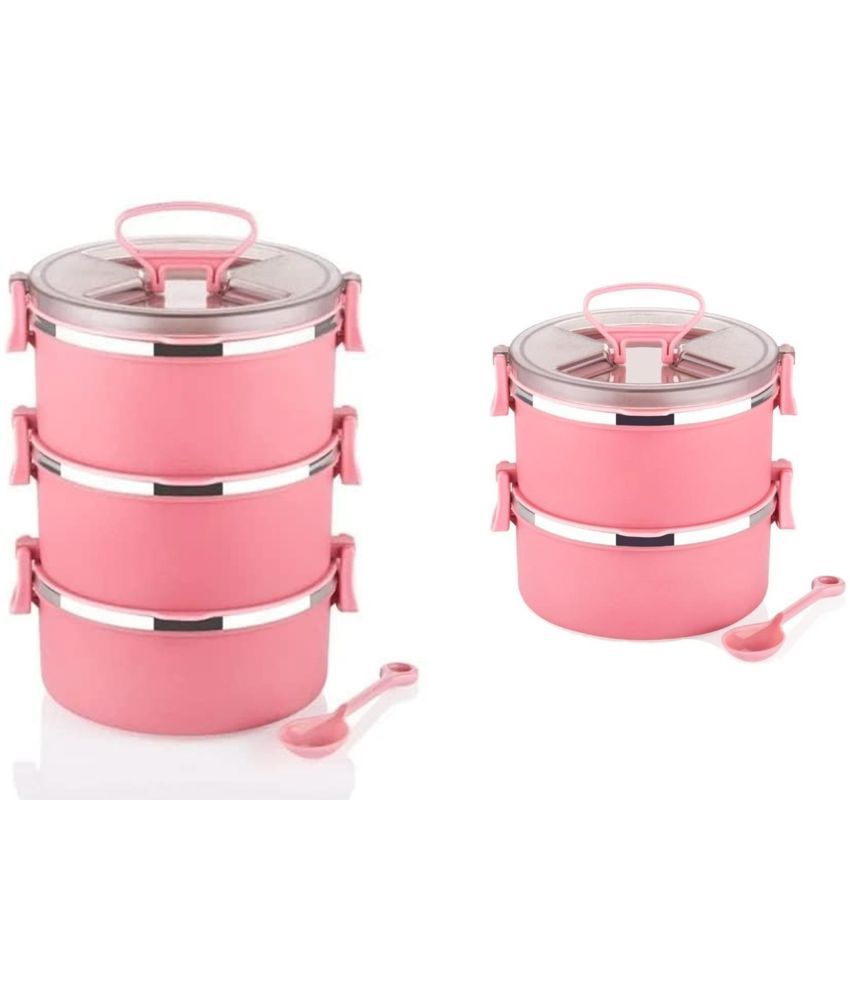     			iview kitchenware School/College/Office Stainless Steel Lunch Box 5 - Container ( Pack of 2 )