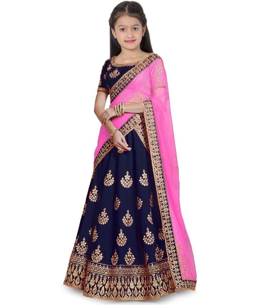     			kedar fab Blue Silk Girls Lehenga Choli Set ( Pack of 1 )