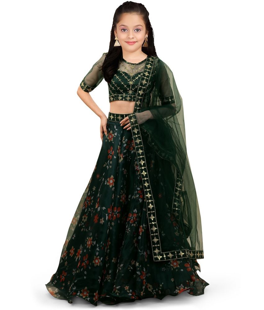     			kedar fab Green Organza Girls Lehenga Choli Set ( Pack of 1 )