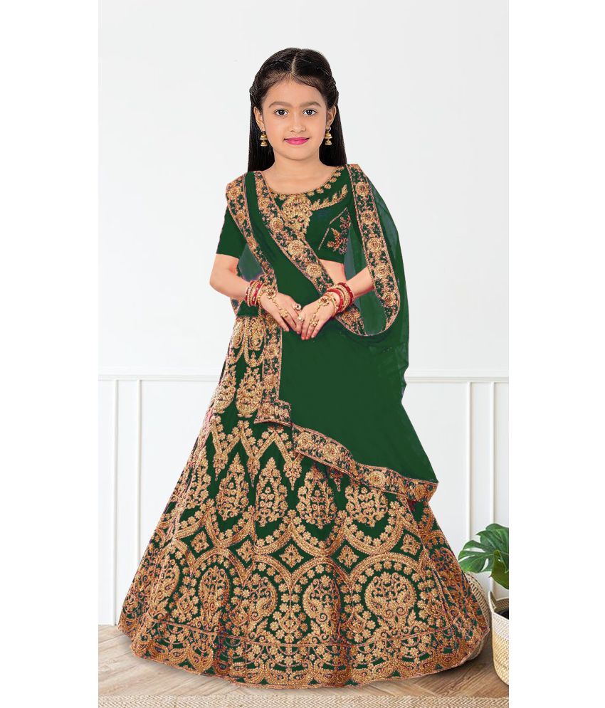     			kedar fab Green Silk Girls Lehenga Choli Set ( Pack of 1 )