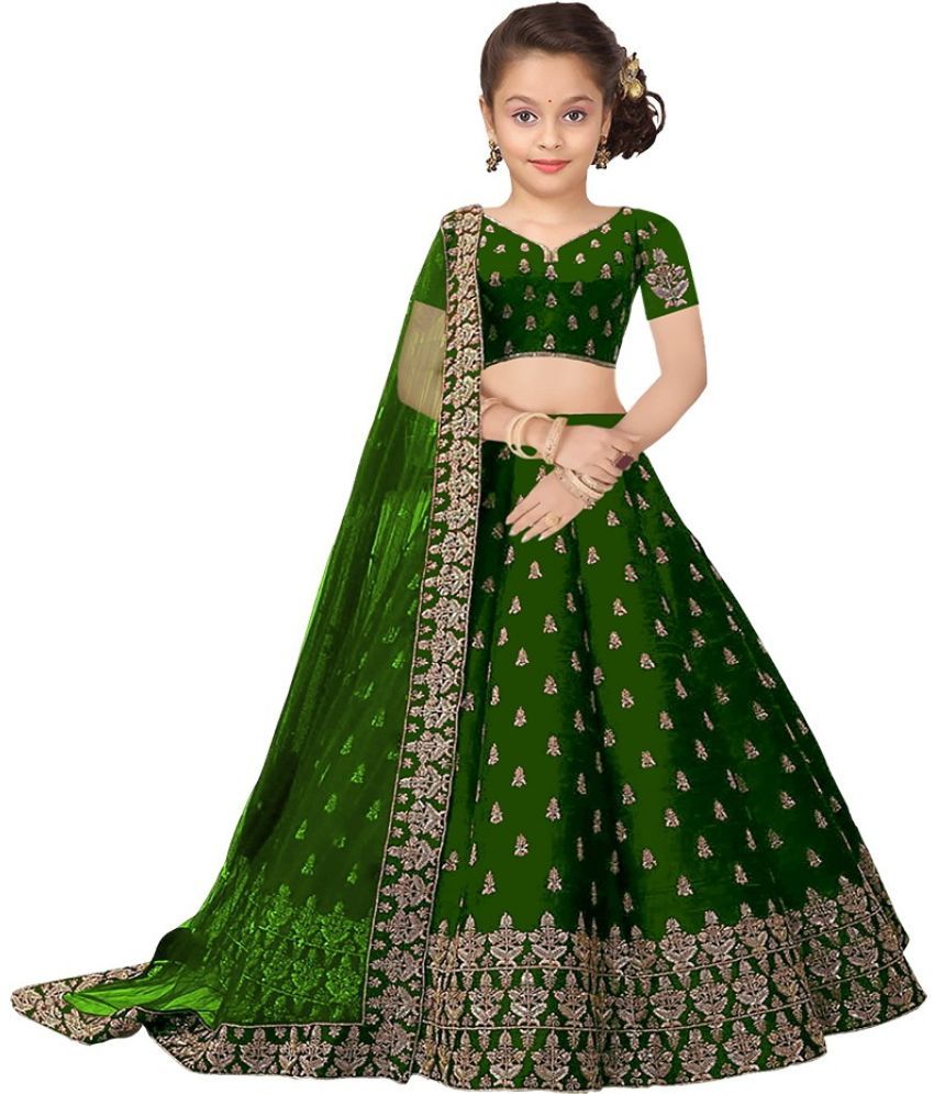     			kedar fab Green Silk Girls Lehenga Choli Set ( Pack of 1 )