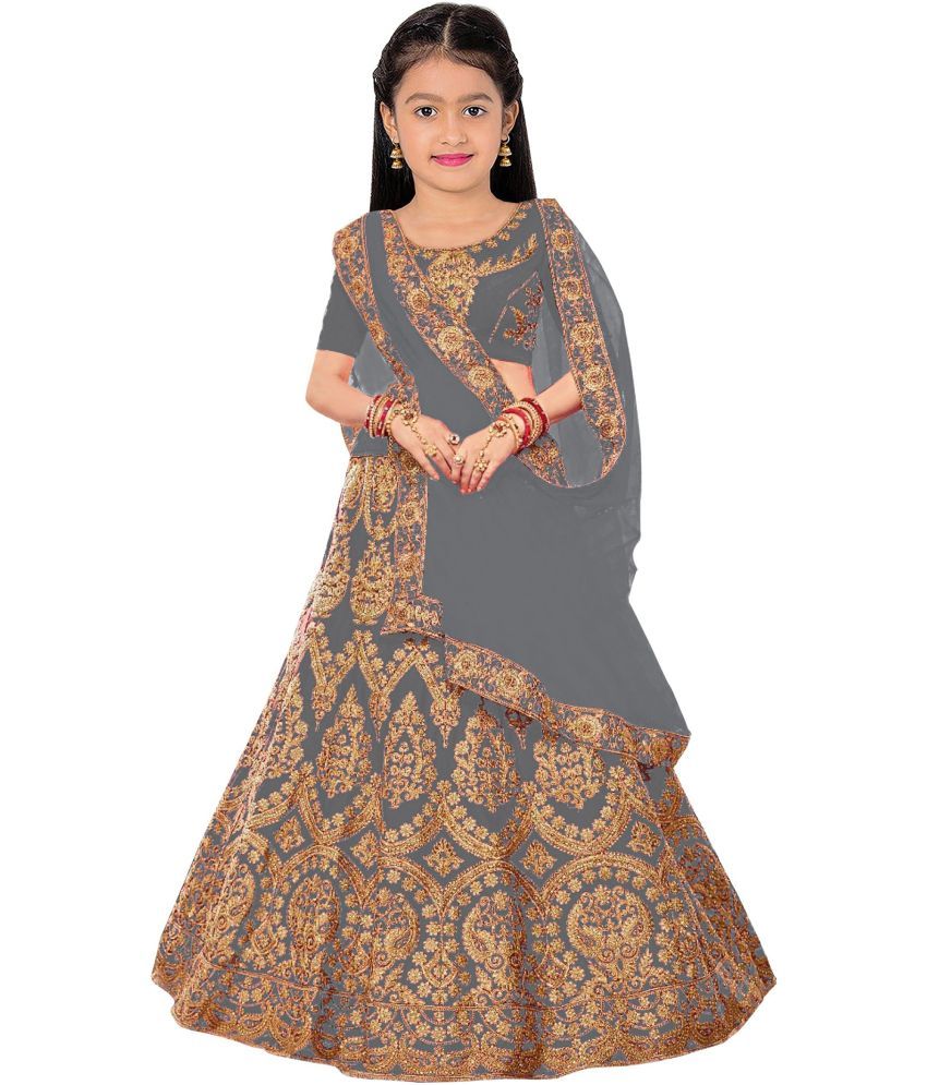     			kedar fab Grey Silk Girls Lehenga Choli Set ( Pack of 1 )