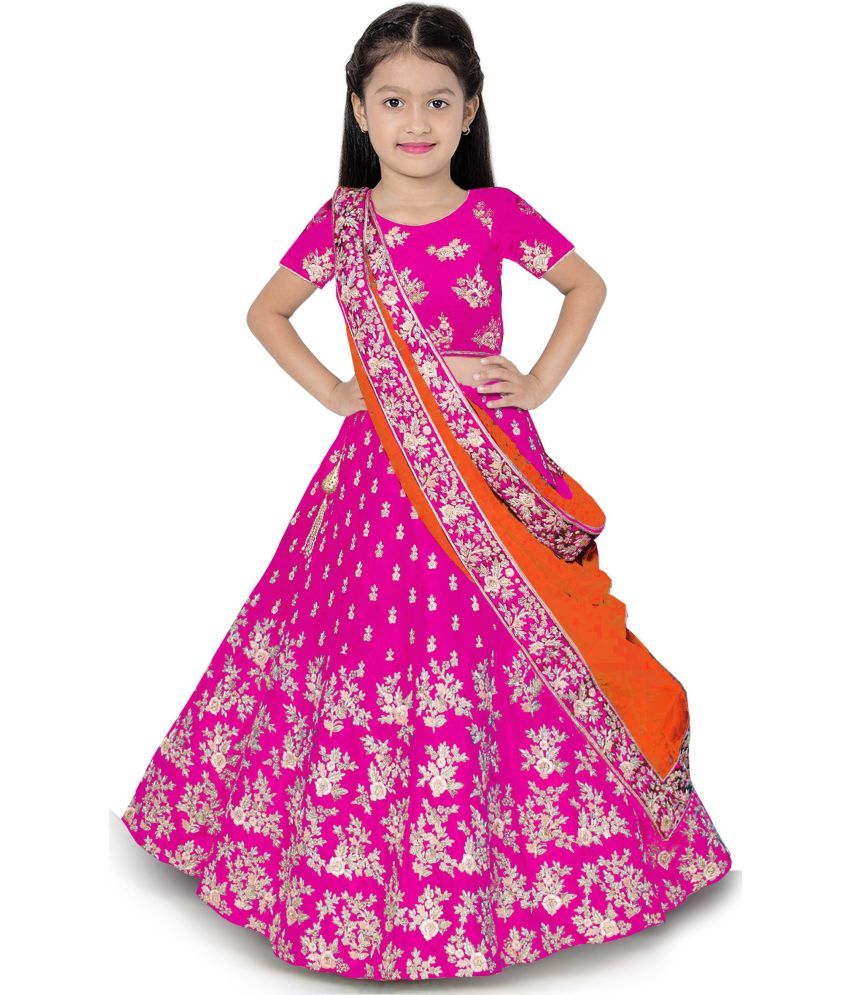     			kedar fab Pink Silk Girls Lehenga Choli Set ( Pack of 1 )