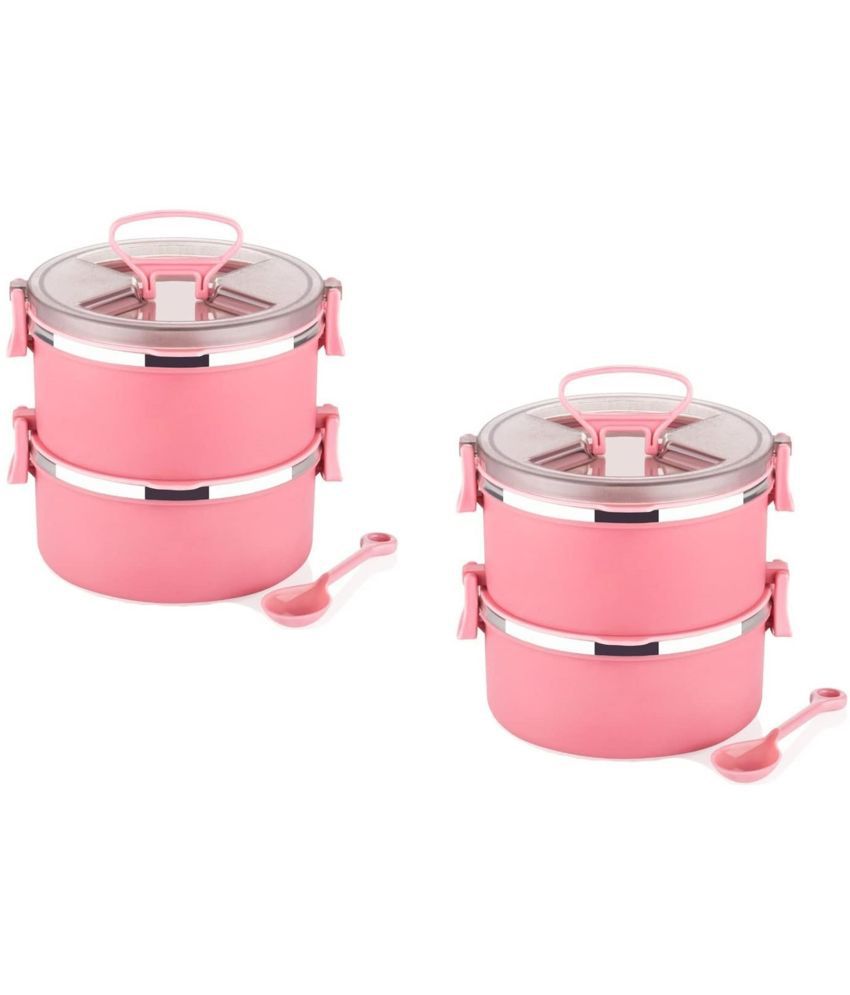     			Analog Kitchenware 2 Pic 2 Set School/College Stainless Steel Lunch Box 4 - Container ( Pack of 2 )