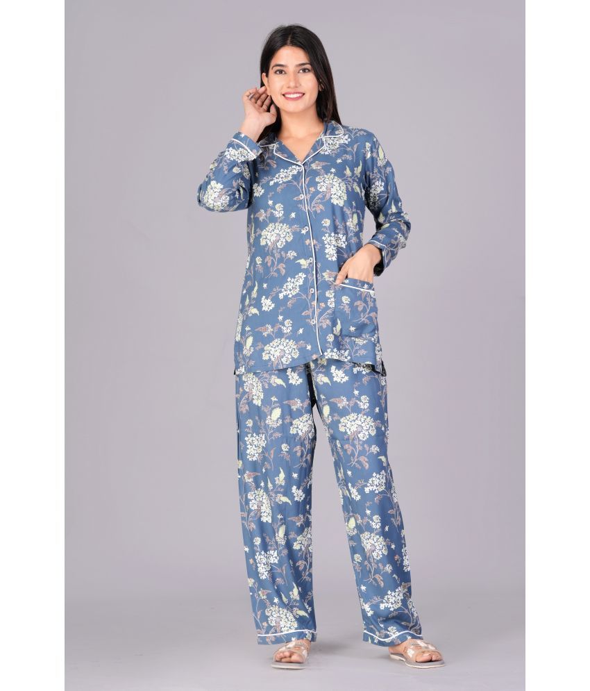     			CTMTEX Blue,White Rayon Women's Nightwear Nightsuit Sets ( Pack of 1 )