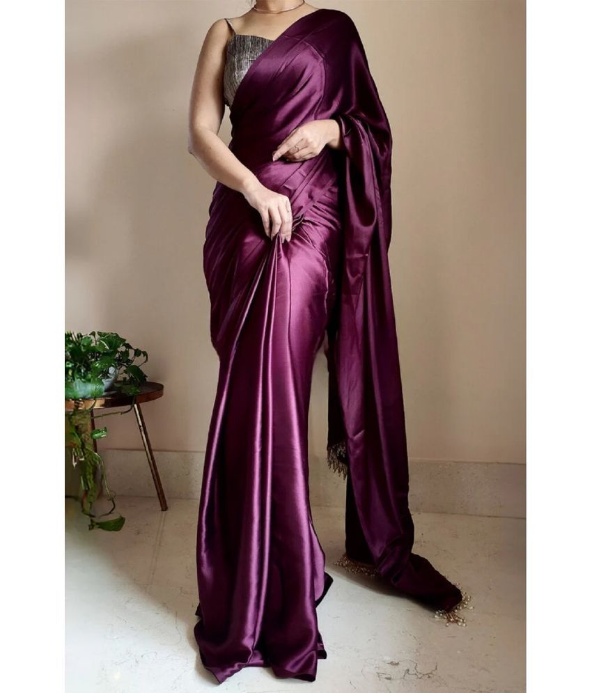     			JULEE Satin Solid Saree With Blouse Piece - Purple ( Pack of 1 )