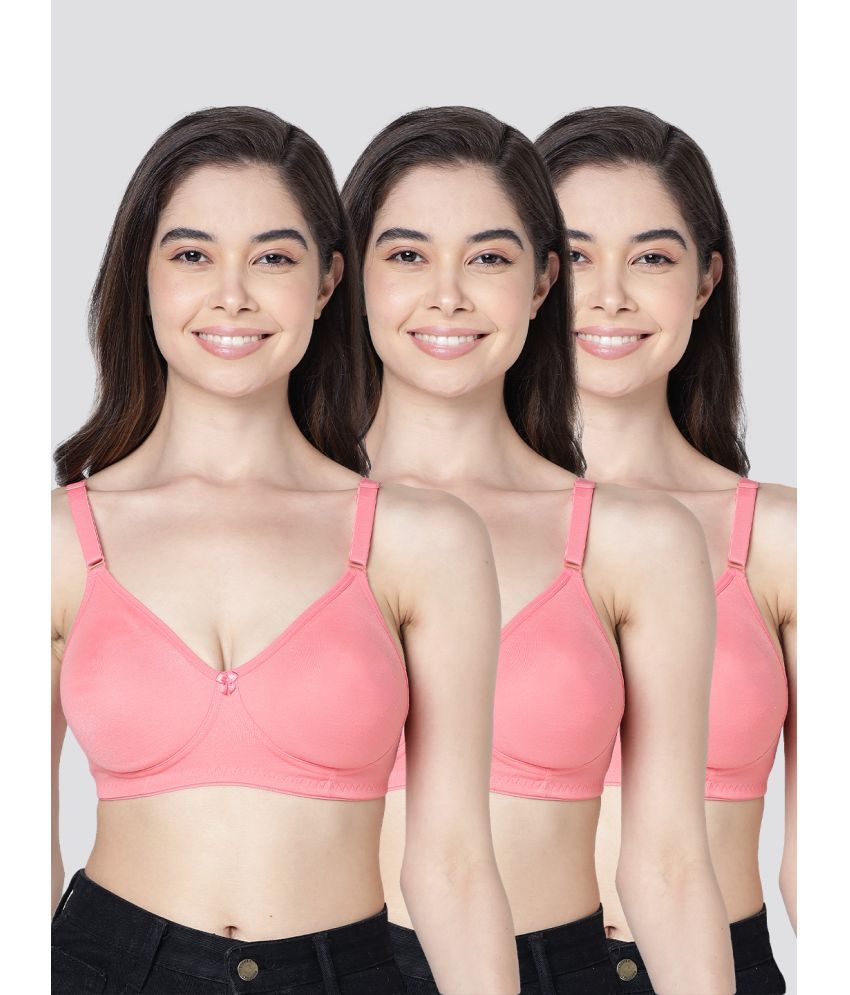     			Kalyani Pack of 3 Cotton Blend Non Padded Women's T-Shirt Bra ( Coral ) EVLYN