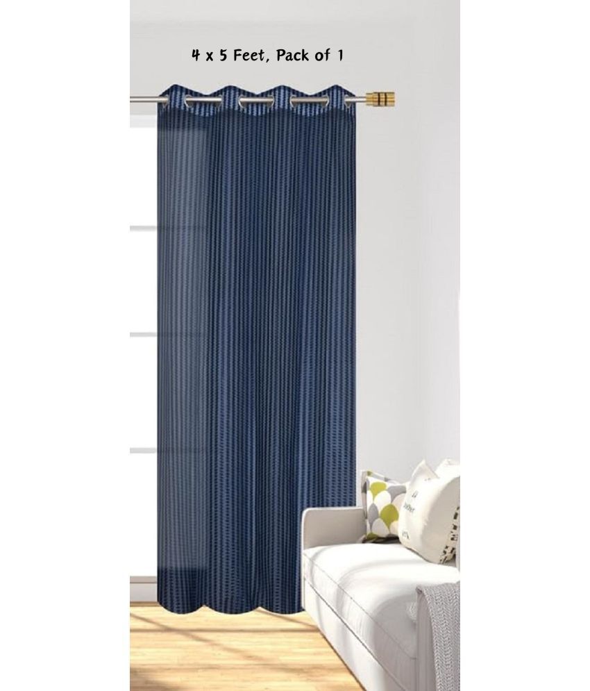     			SWIZIER Vertical Striped Semi-Transparent Eyelet Curtain 5 ft ( Pack of 1 ) - Blue