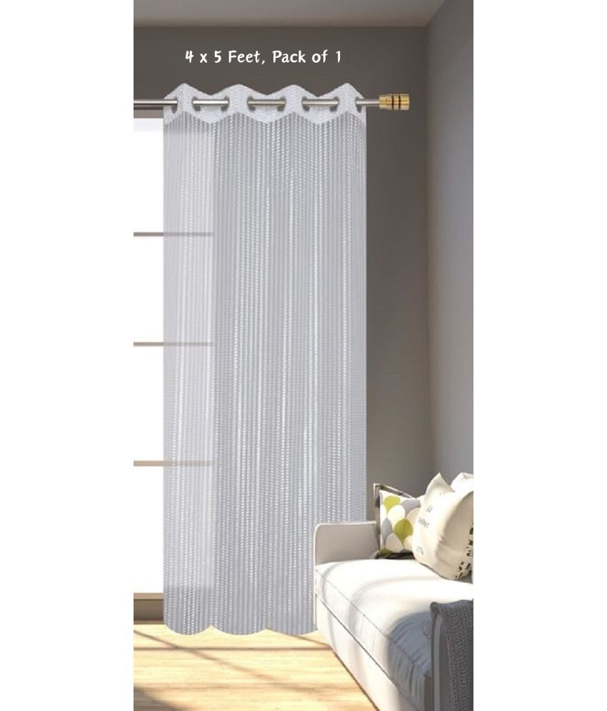     			SWIZIER Vertical Striped Semi-Transparent Eyelet Curtain 5 ft ( Pack of 1 ) - White