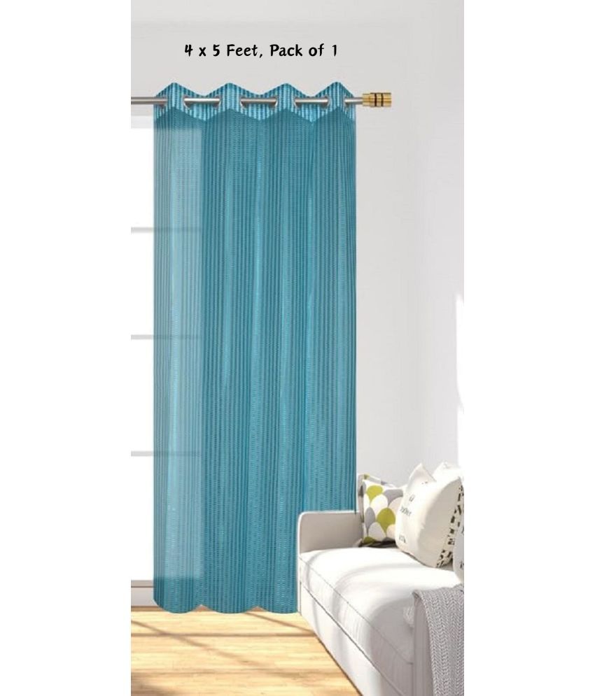     			SWIZIER Vertical Striped Semi-Transparent Eyelet Curtain 5 ft ( Pack of 1 ) - Light Blue