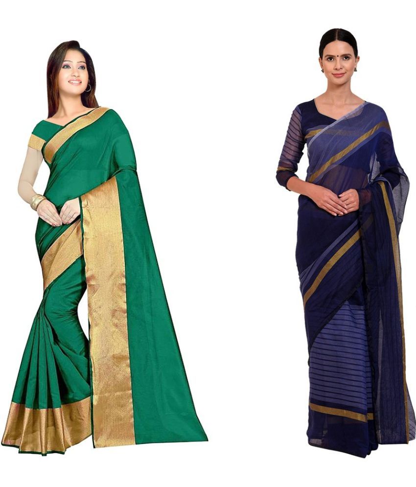     			Saadhvi Cotton Silk Printed Saree With Blouse Piece - Multicolor ( Pack of 2 )