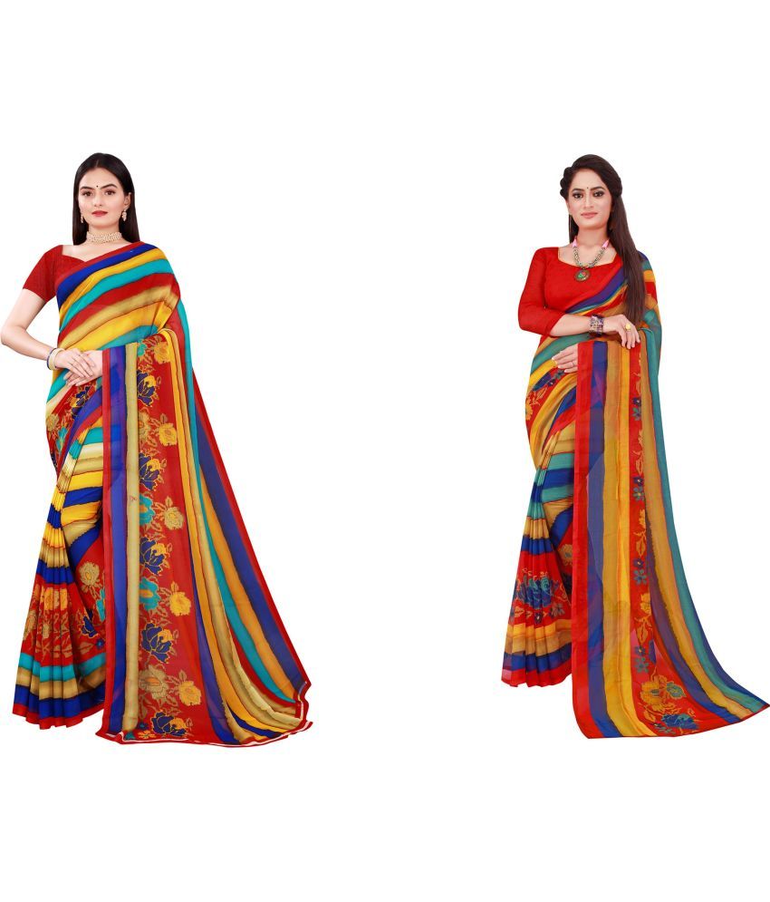     			Saadhvi Cotton Silk Printed Saree With Blouse Piece - Multicolor ( Pack of 2 )