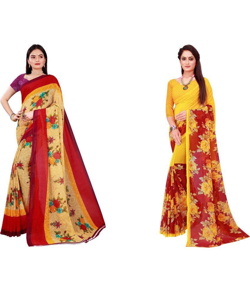     			Saadhvi Cotton Silk Printed Saree With Blouse Piece - Multicolor ( Pack of 2 )