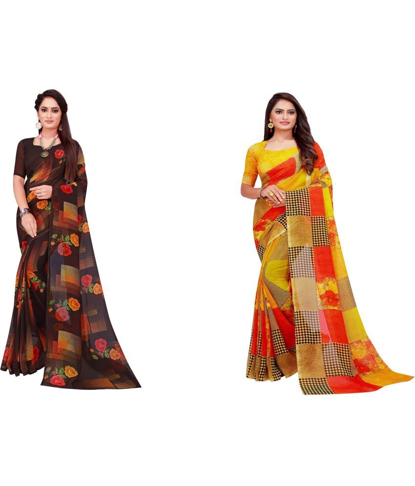     			Saadhvi Cotton Silk Printed Saree With Blouse Piece - Multicolor ( Pack of 2 )