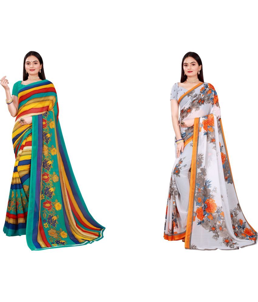     			Saadhvi Cotton Silk Printed Saree With Blouse Piece - Multicolor ( Pack of 2 )