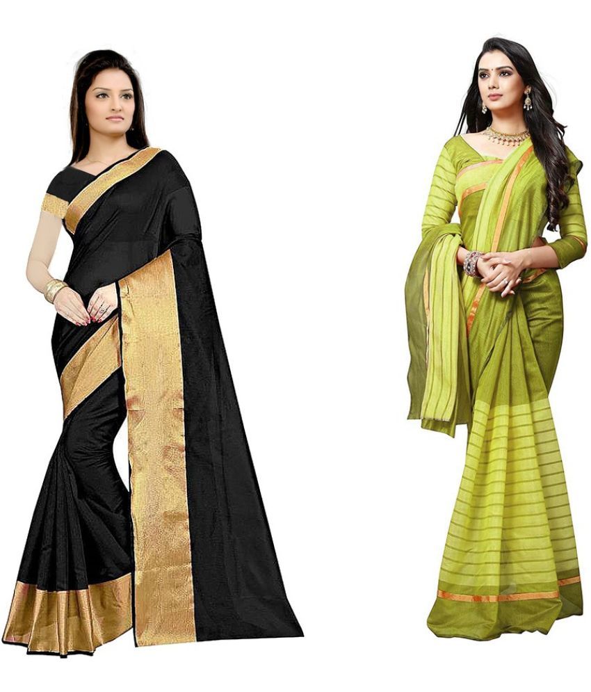     			Saadhvi Cotton Silk Printed Saree With Blouse Piece - Multicolor ( Pack of 2 )