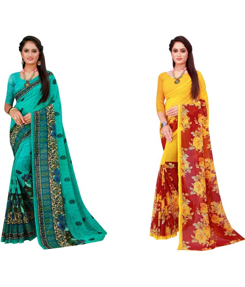     			Saadhvi Cotton Silk Printed Saree With Blouse Piece - Multicolor ( Pack of 2 )