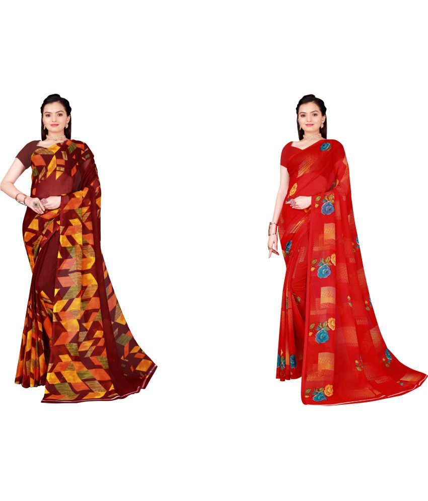     			Saadhvi Cotton Silk Printed Saree With Blouse Piece - Multicolor ( Pack of 2 )