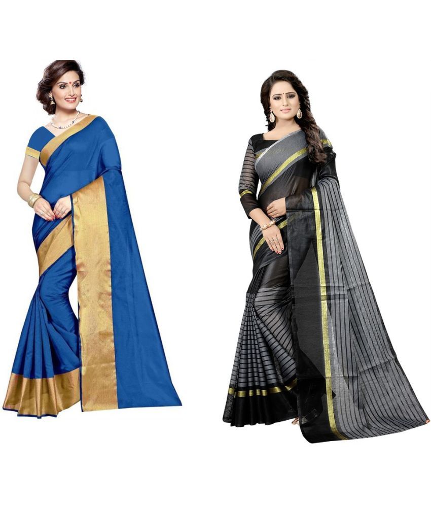     			Saadhvi Cotton Silk Printed Saree With Blouse Piece - Multicolor ( Pack of 2 )