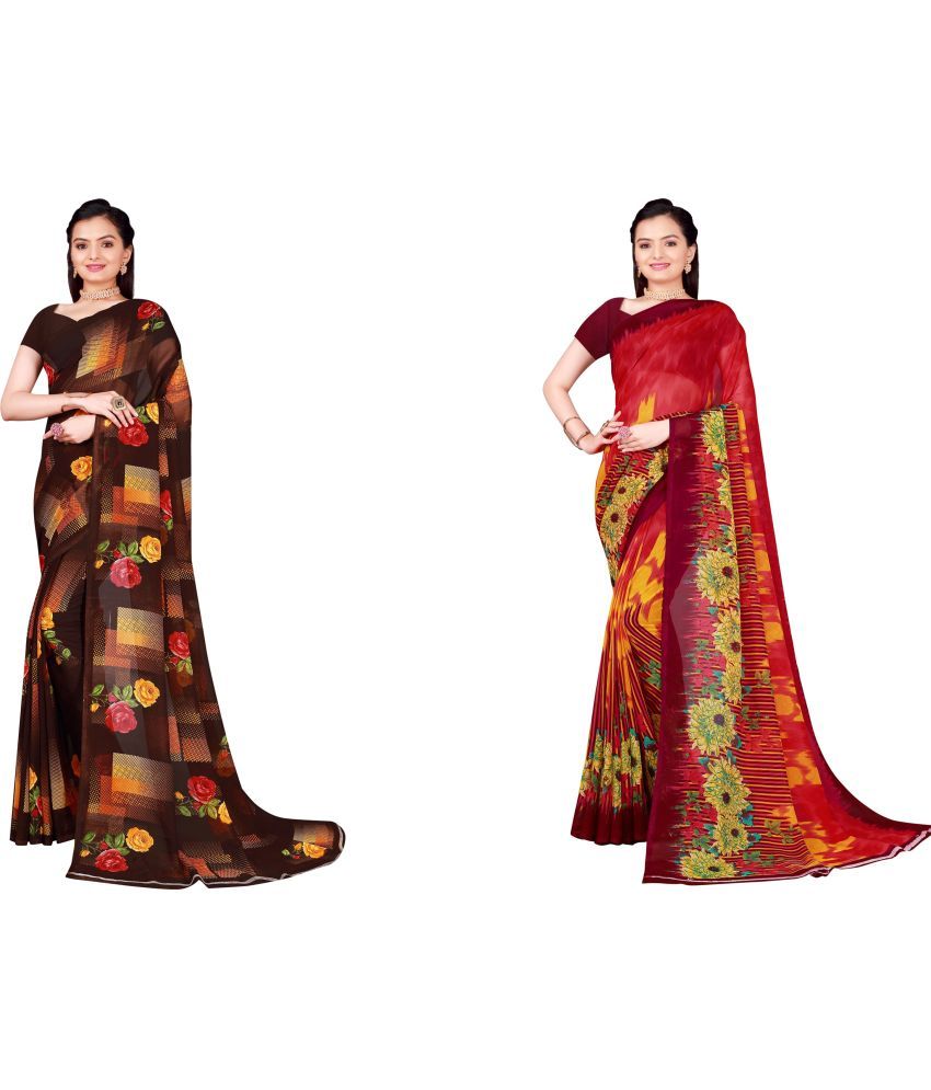     			Saadhvi Cotton Silk Printed Saree With Blouse Piece - Multicolor ( Pack of 2 )