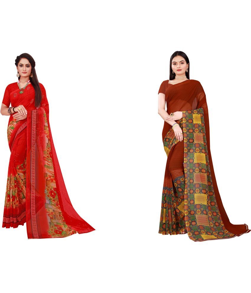     			Saadhvi Cotton Silk Printed Saree With Blouse Piece - Multicolor ( Pack of 2 )