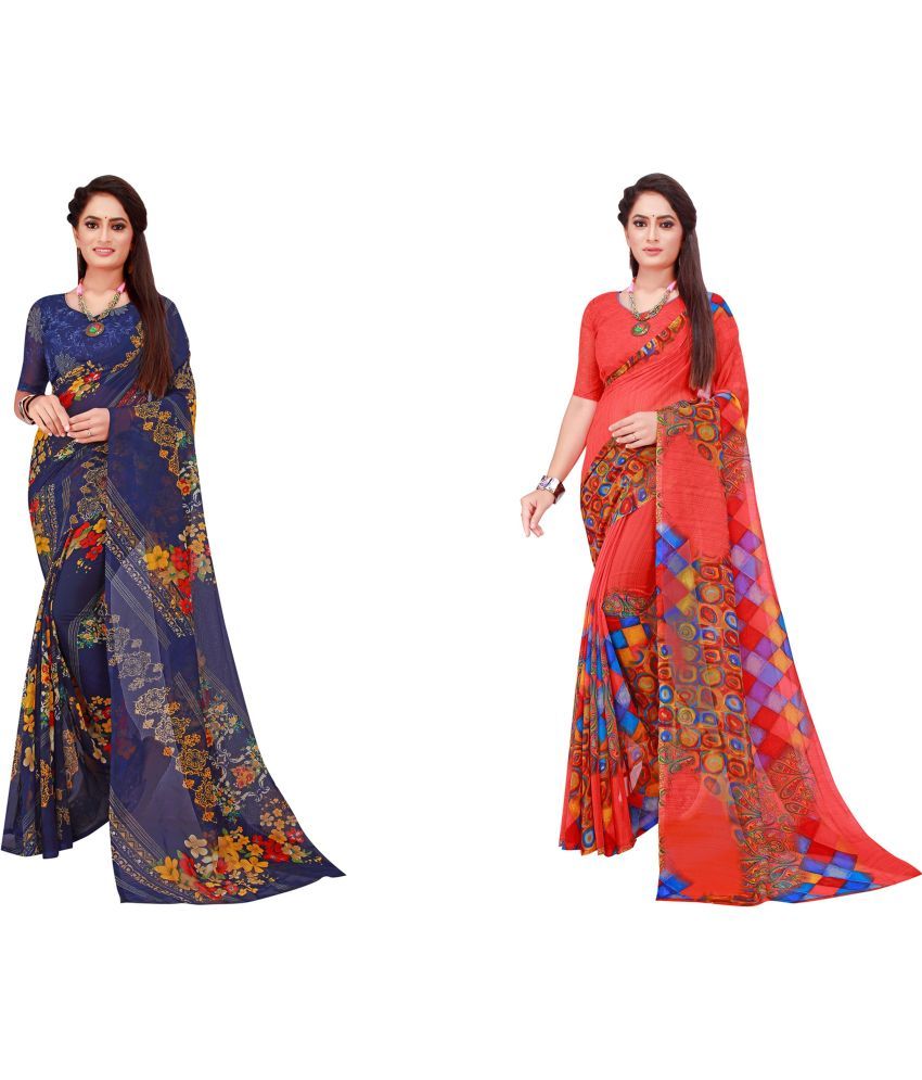     			Saadhvi Cotton Silk Printed Saree With Blouse Piece - Multicolor ( Pack of 2 )