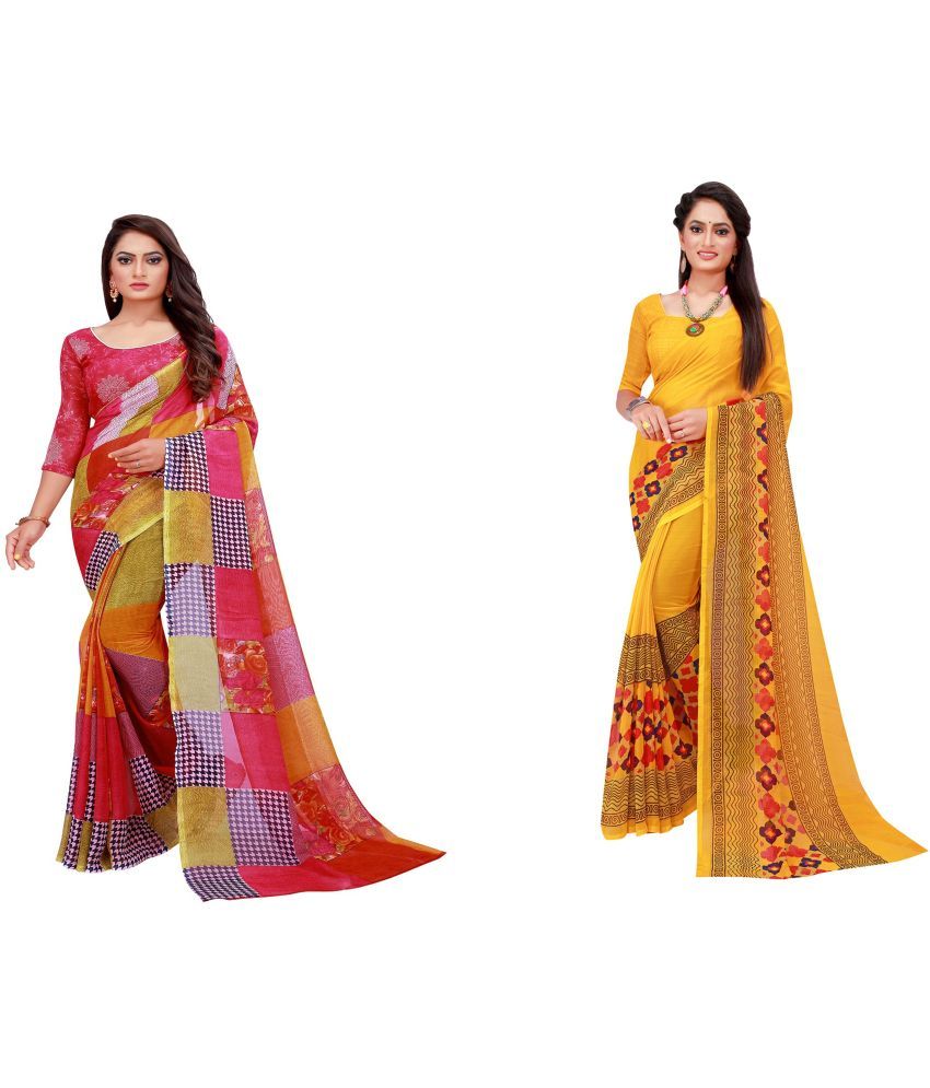     			Saadhvi Cotton Silk Printed Saree With Blouse Piece - Multicolor ( Pack of 2 )